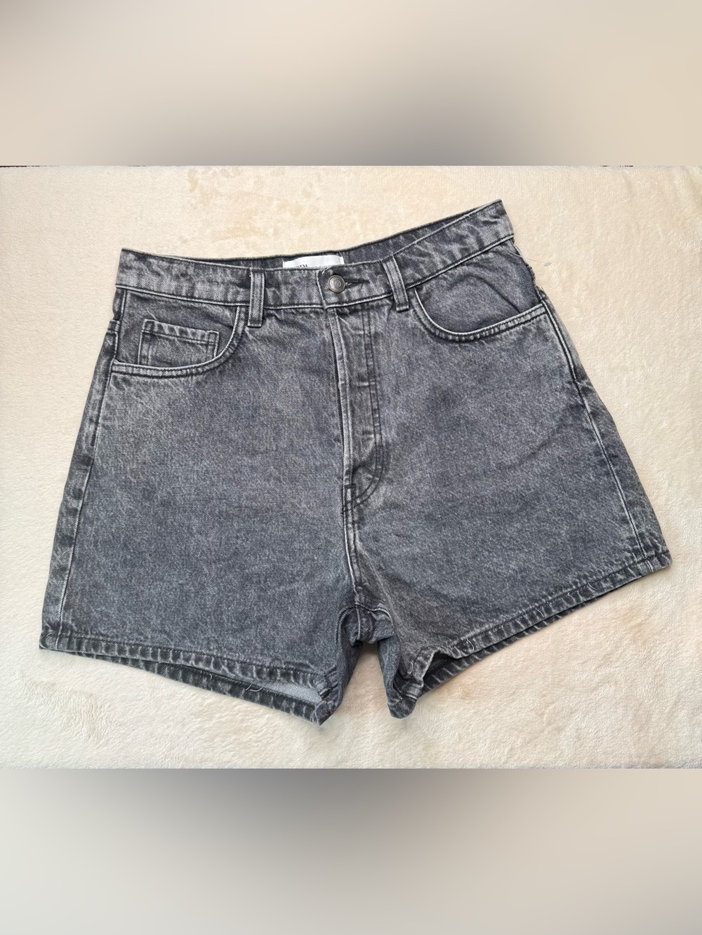 High-Waist Washed Black Denim Zara Shorts